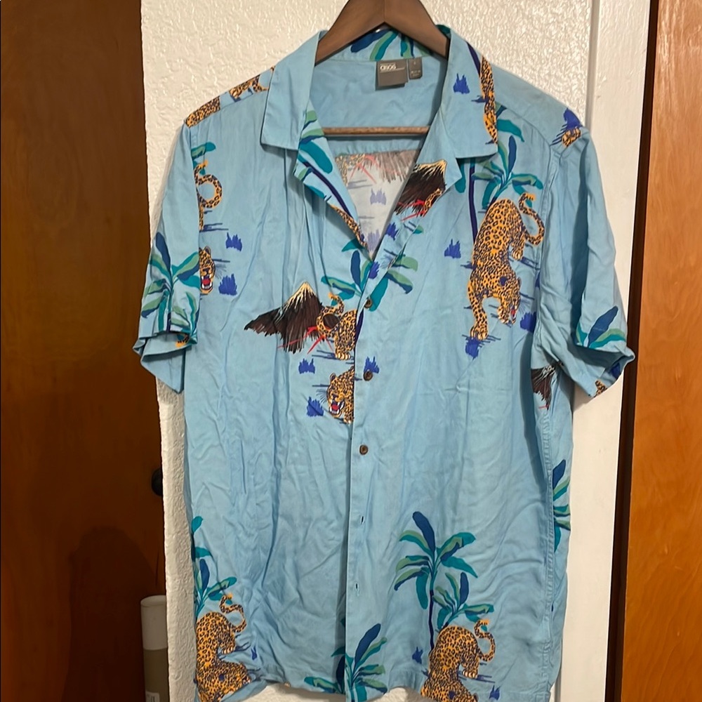 ASOS Vintage Style Leopard Print Blue Hawaiian Shirt